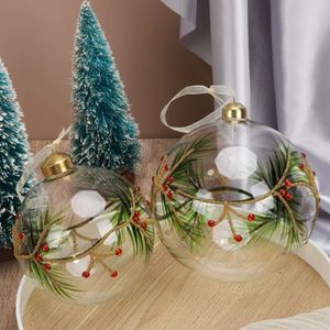 Bola de Navidad de cristal transparente con hojas pintadas a mano y piedras brillantes decorativas Rojas Adornos navideños - Product Image 6