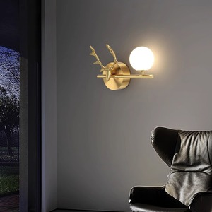 Lámpara de pared de cobre con diseño de asta de ciervo, LED E27, para iluminación de hoteles, dormitorios y pasillos - Product Image 4