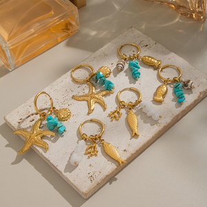 Pendientes de Turquesa de Verano de Acero Inoxidable 316L con Baño de Oro Fino de 14k y 18k, Estilo Hawaiano, Venta al por Mayor para Mujer - Product Image 2