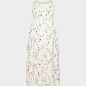 Robe longue décontractée pour femme à bretelles spaghetti, imprimé floral estival, blanche, pour les voyages - Product Image 1