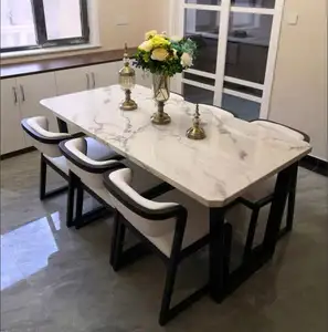 Nordic Moderne Smeedijzeren Kleine Appartement Marmer Rechthoek Eettafel