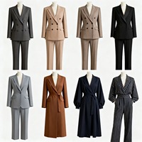 Setelan Jas Bisnis Wanita Profesional Elegan Motif Cetak Kancing Depan Lengan Panjang Musim Dingin 2-Potong Bahan Poliester