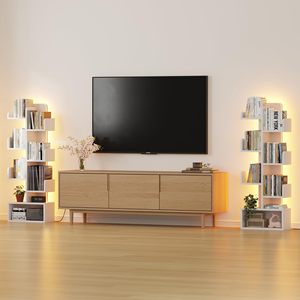 Librería Moderna SENYU de 6 Niveles con Iluminación LED, Estantería Blanca para Sala de Estar, Mueble para el Hogar, Diseño Independiente - Product Image 4