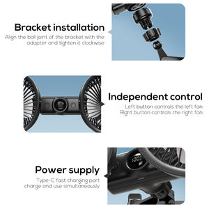 Pluska G14 Double Headed Cooling Car Fan 3 Speed Powered Car Seat Fan Clip on 5V Car Fan for Back Seat - Product Image 5