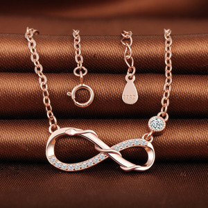 S925 Plata Cubic Zirconia Serpiente Entrelazado Infinito Símbolo Collar de plata pura Collar de oro - Product Image 3