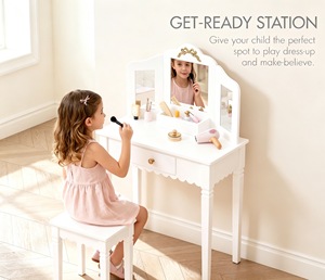 Nouvelle table de maquillage <span class=keywords><strong>en</strong></span> <span class=keywords><strong>bois</strong></span> de luxe pour enfants avec miroir, ensemble de jeu de <span class=keywords><strong>cuisine</strong></span> pour les enfants de 2 à 7 ans, unisexe. QU0004 - Product Image 5