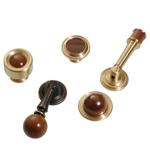 LGCDis Vintage Walnut Brass Cabinet Handle Round Drawer <b>Knob</b> Scandinavian Style Durable Furniture Hardware - Product Image 3