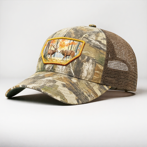 Casquettes de baseball personnalisées avec logo professionnel, 6 panneaux, structure adulte, camouflage arboric, 112 coton, patch en cuir, étiquette tissée - Product Image 1