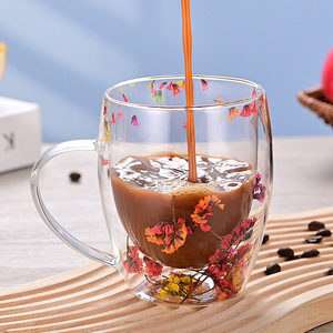 High Borosilicate Glass Drinkware Cross-Border Double-Layer Quicksand Dried Flower Cup for Milk <b>Coffee</b> Household Use - Product Image 3
