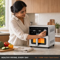 Four à friture sans huile de grande capacité 10L, 2150W, avec boîtier en acier inoxydable, écran LED, fenêtre visible, friteuse numérique pour la maison et la cuisine