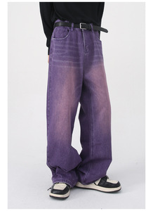 Jeans en denim pour homme, style violet personnalisé, coupe baggy, jambe large, taille haute, surdimensionné, streetwear Y2K - Product Image 3