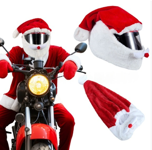Noël dessin animé <span class=keywords><strong>moto</strong></span> motard en peluche <span class=keywords><strong>casque</strong></span> complet couvre-chef nouveau personnalisé équitation chaud chapeau de père noël en stock - Product Image 2