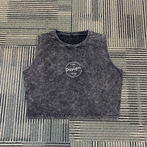 Vendita all'ingrosso su misura di alta qualità Retro superiore pettinato 100% tessuto di cotone lavato con acido vecchio Vintage canottiera da donna - Product Image 5