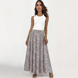 Women Leopard Print A-Line Floor-Length <b>Skirt</b> <b>Elastic</b> <b>Waist</b> Chiffon Casual Style All Seasons - Product Image 1