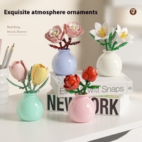Set Blok Bangunan Plastik DIY 3177-3186 Baru, Rangkaian Bunga Floral dengan Vas untuk Hiasan Meja Anak Perempuan