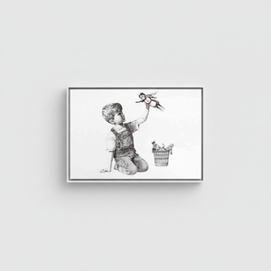Banksy Boy Canvas Art: Game Changer Printed Canvas Artwork,WHITE <b>FRAMED</b> CANVAS - Product Image 2