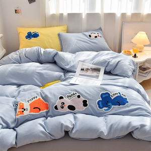 Ensemble de literie <span class=keywords><strong>pour</strong></span> enfants personnalisés ensemble de broderie de serviette de dessin animé en coton à double fil vente en gros de draps de lit et de housse de <span class=keywords><strong>couette</strong></span> - Product Image 1