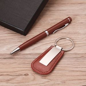 Luxury Customized UV Printing PU Leather Handmade Modern Exquisite Ballpoint Pen Keychain Set Customized Color Business <b>Gift</b> - Product Image 2
