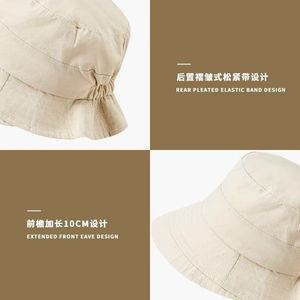 Bucket Hat Women Summer Wide Brim Sun Protection Breathable Cotton Canvas Fisherman Hat Black Off White Khaki - Product Image 4