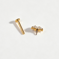 YW 18G Stainless Steel Heart Crown Butterfly CZ Top Internally Threaded Labret Piercing Flat Back Studs
