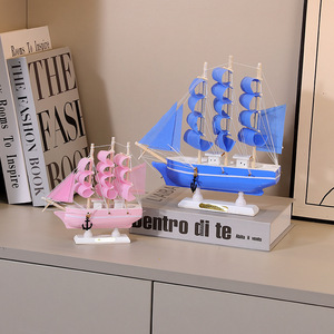 Ornement de bateau à voile en bois Master Gu, modèle bleu méditerranéen, artisanat, décoration pour la maison et le magasin, 7124F - Product Image 1