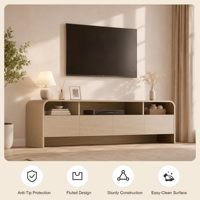 Meuble TV extra large pour téléviseurs jusqu'à 70 pouces, meuble TV avec bords incurvés, étagère ouverte et étagères réglables, console multimédia pour salon