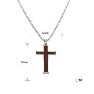 yunnique Men's Stainless Steel <b>Cross</b> Pendant With Wood Inlay Geometric Necklace 120152 - Product Image 5
