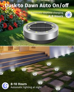 Lampe <span class=keywords><strong>solaire</strong></span> de jardin en acier inoxydable pour extérieur, 8 <span class=keywords><strong>LED</strong></span>, pour patio, allée et aménagement paysager - Product Image 2