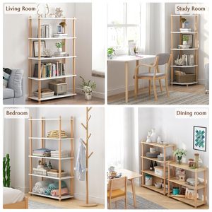 Modern 5-Tier Free Standing Oak <strong>Wooden</strong> <strong>Bookcase</strong> Rectangle Open Bookshelf For Dish Plate Storage Display Stand For Living Room - Product Image 6