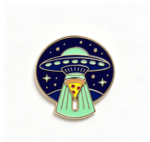 Enamel UFO Pizza Lapel <b>Pin</b> Zinc Alloy UV Printing Brooch Round Metal <b>Badge</b> Space Theme Gift - Product Image 2