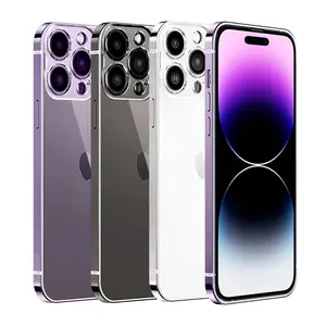 适用于iphone 14专业外壳原装彩色不锈钢框架高透明硬亚克力背面金属抛光不锈钢手机外壳