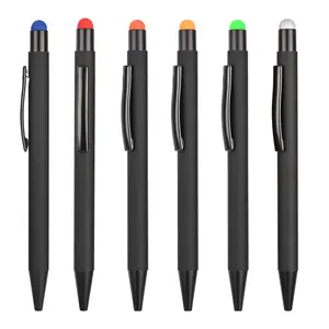 Custom logo matte black metal ballpoint pen with color full stylus printing stylus promotional touch metal ball pen