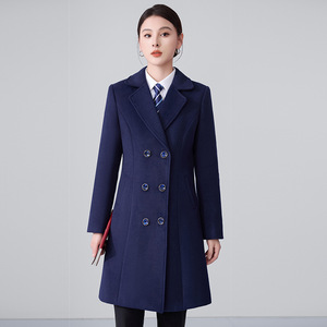 Navy Blue Wool Coat Unisex Autumn Winter Workwear Thick Professional Solid Color Pocket Design - Product Image 4