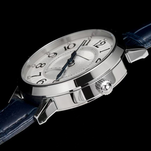 Nuevo Reloj de Lujo para Mujer, en Oferta, con Correa de Cuero Azul, Esfera con Incrustaciones de Moissanita, Automático, con Reserva de Energía Día/Noche y Cristal de Zafiro - Product Image 3