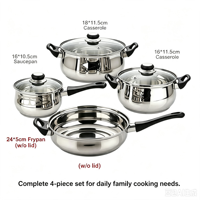Ensemble de casseroles classiques écologiques de style américain en acier inoxydable avec couvercle en verre, poêle à frire compatible induction