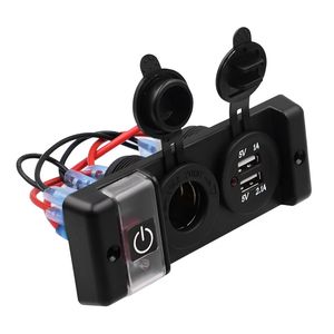 5PIN 3 Panneau D'interrupteur À Bascule À + 12V Prise <span class=keywords><strong>de</strong></span> Cigarette + Double Chargeur USB avec lumière LED Rouge Indicateur pour Bateau/<span class=keywords><strong>Voiture</strong></span> - Product Image 1