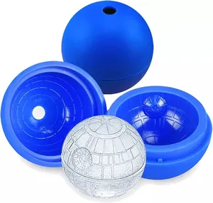 Death Star cetakan es batu 2 pak silikon cetakan es bola besar pembuat bola es untuk wiski