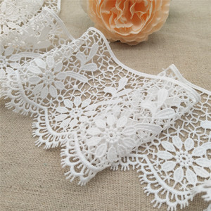 Ribete de encaje guipur bordado floral blanco de 10 cm de ancho para vestido, borde decorativo elegante hecho a mano - Product Image 4