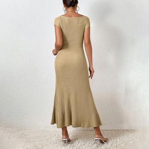 Vestido Bodycon de Punto Acanalado para Mujer, Estilo Casual, Largo Midi, Sin Mangas o Manga Corta, Venta al por Mayor, Estilo Sencillo, Estampado o Liso - Product Image 2