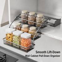 Rak Penyimpanan Bumbu Dapur 3 Tingkat Huoli, Model Tarik-Naik, Bahan Logam, Garansi 2 Tahun, Desain Minimalis Modern