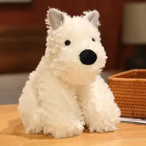 Simulation Highland Dog Animal Plush Doll Soft Stuffed Brown White Highland Dog Plush Toy Plushie Gift For Kids Boys Girls