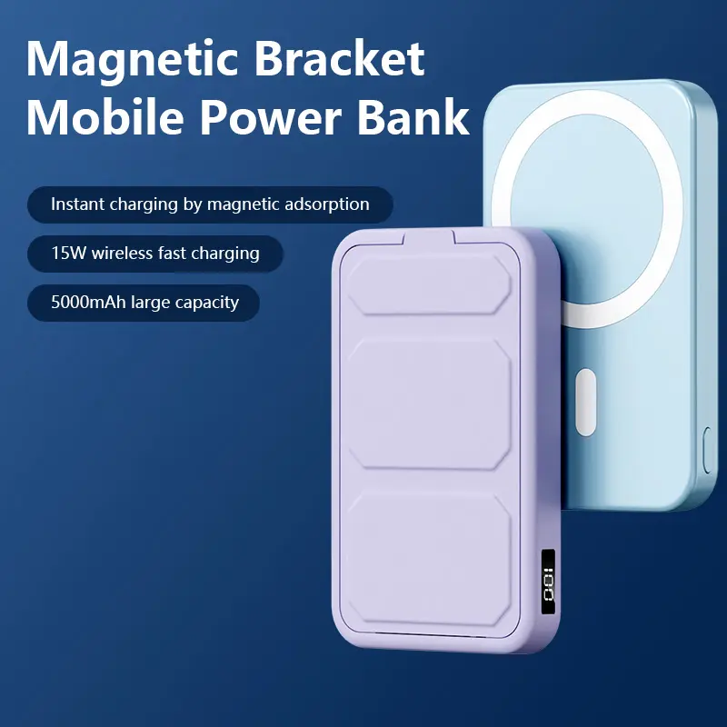 Banco de energía inalámbrico magnético Pd20w 22,5 W cargador rápido portátil Powerbank con pantalla Digital Led soporte de teléfono para teléfono móvil