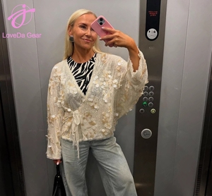 Loveda Prezzo all'Ingrosso <span class=keywords><strong>Top</strong></span> Sexy da Donna Estivo Casual a Maniche Lunghe con Laccetti Tinta Unita con <span class=keywords><strong>Paillettes</strong></span> - Product Image 2