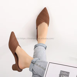 Haley Shark's New Women's Spring Summer Fashion Chunky Heel Baotou <b>Half</b> Slipper Pointed-Toe Casual Sandals Outer Wear - Product Image 1