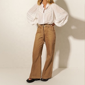 OEM Primavera Verano suelta de manga larga blusas de mujer de algodón de lino Oficina <span class=keywords><strong>blanco</strong></span> botón Tops Casual Stand Down cuello de talla grande camisa - Product Image 3