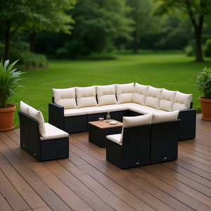 Conjunto de Sofá de Jardín de Ratán Negro, Muebles de Exterior Ajustables, Diseño Contemporáneo, Cojines de Espuma de Alta Densidad - Product Image 2