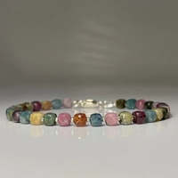Pulsera Hecha a Mano de Alta Calidad, Impermeable, para Invierno, con Cuentas de Turmalina en Forma de Cubo, Chapada en Plata, con Piedras de Colores, Regalo de Joyería