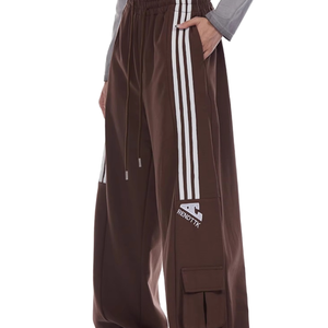 Unisex American Straight Wide Leg Cargo Pants Cotton Flat Front Mid Waist Breathable Windproof <b>Drawstring</b> <b>Trousers</b> - Product Image 1