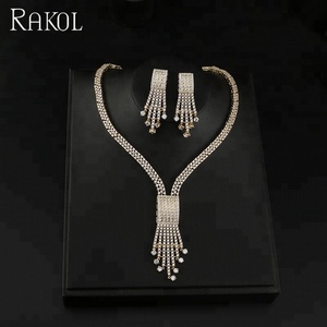 RAKOL SP358 collier de mariée de luxe en zircon complet boucles d'oreilles cristal gland ensemble de bijoux de mariage - Product Image 3
