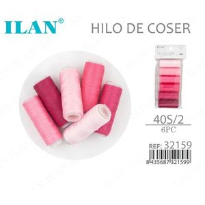 Set di 6 Rocchetti di Filo da Cucito Ilan 40S/2 Colore Rosa - Product Image 1